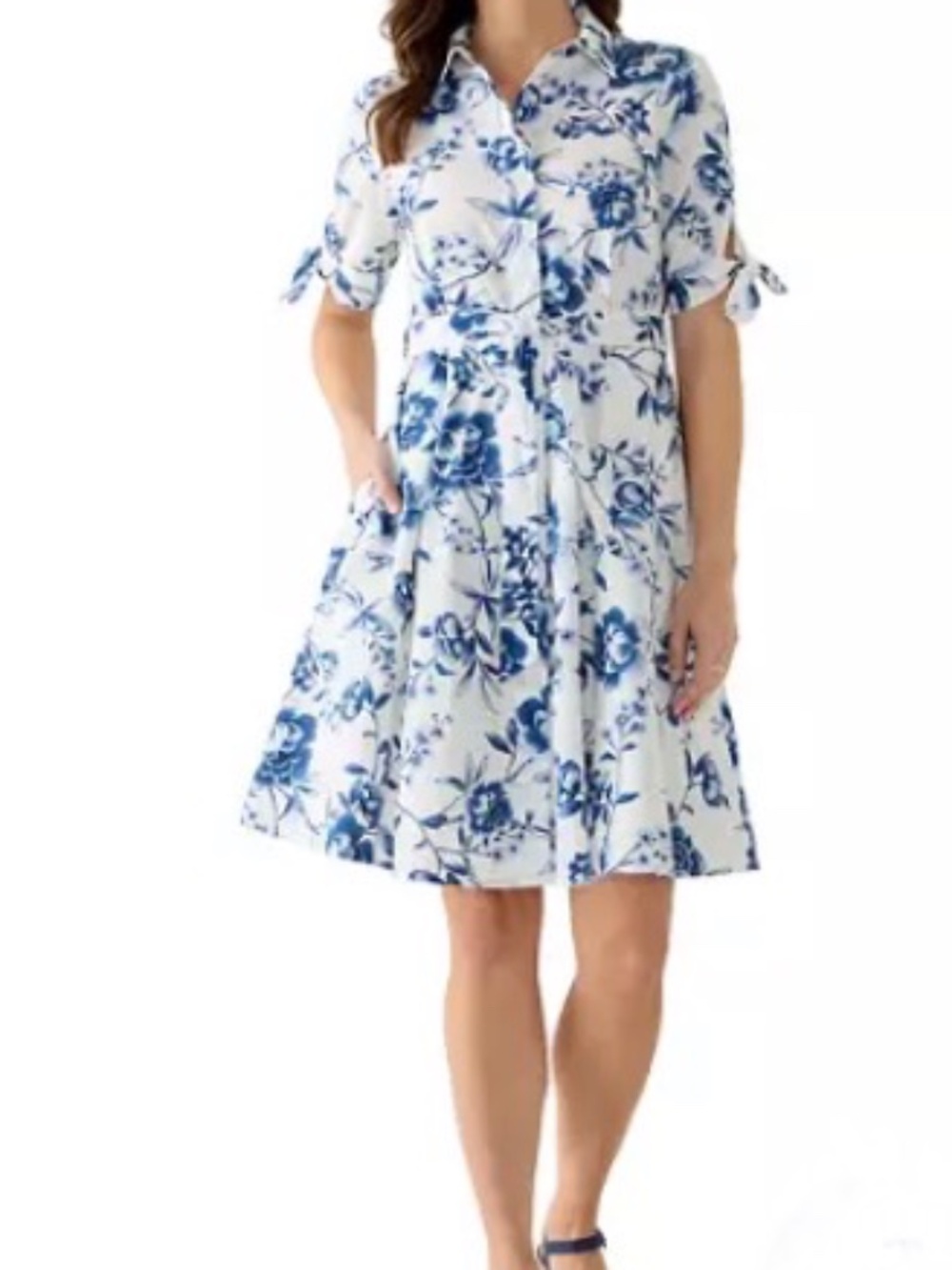 Calvin Klein Women's Short Sleeve Floral Midi Dress Bows on Sleeves